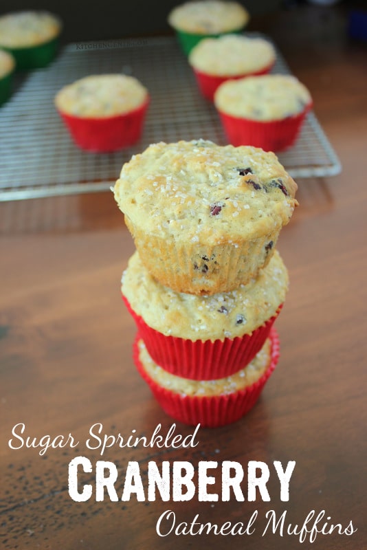 Easy Sugar Sprinkled Cranberry Oatmeal Muffins | KitchenCents.com