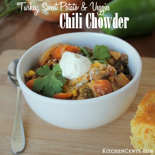 Slow Cooker Turkey, Sweet Potato and Veggies Chili Chowder | KitchenCents.com