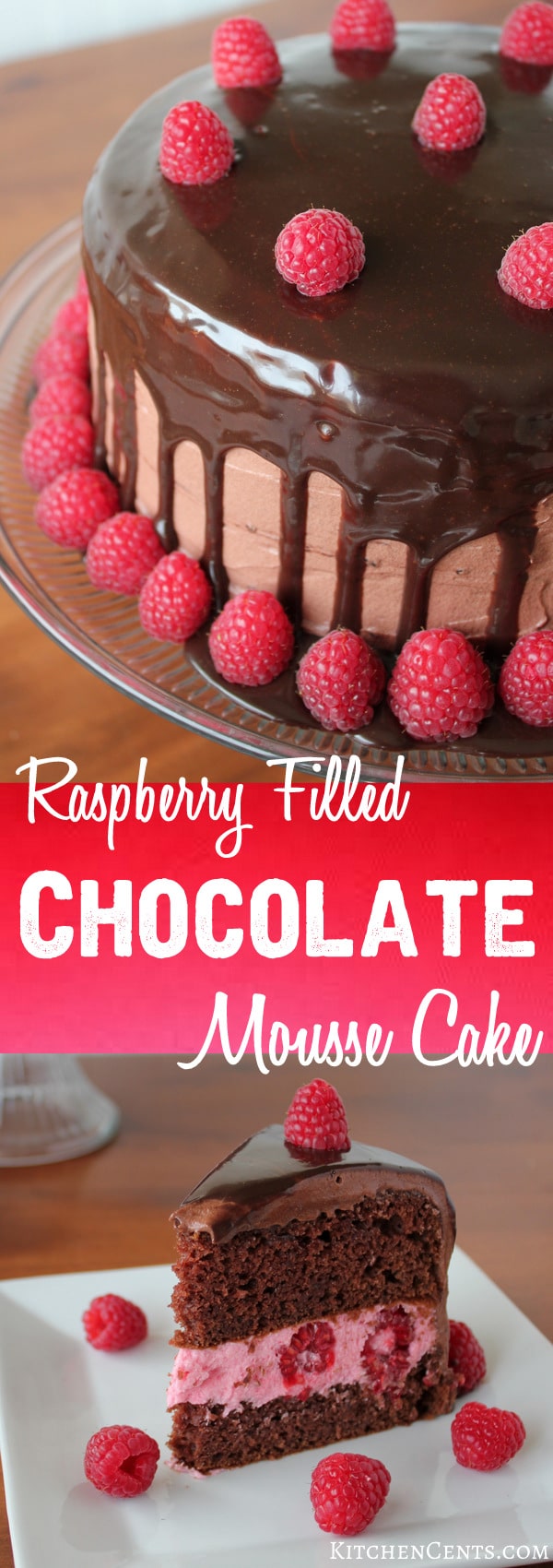Raspberry Filled Chocolate Mousse Cake | KitchenCents.com