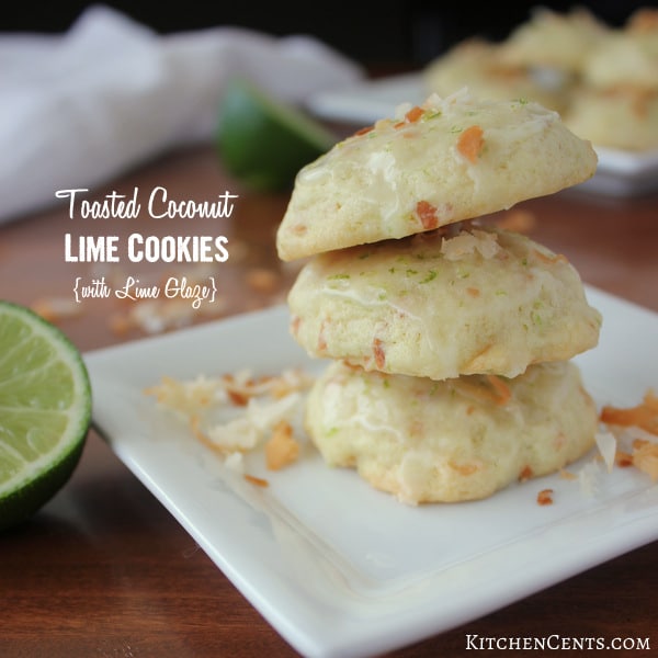Toasted Coconut Lime Cookies with Lime Glaze | KitchenCents.com