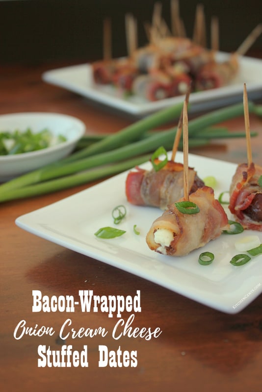 Bacon-Wrapped Onion Cream Cheese Stuffed Dates | KitchenCents.com