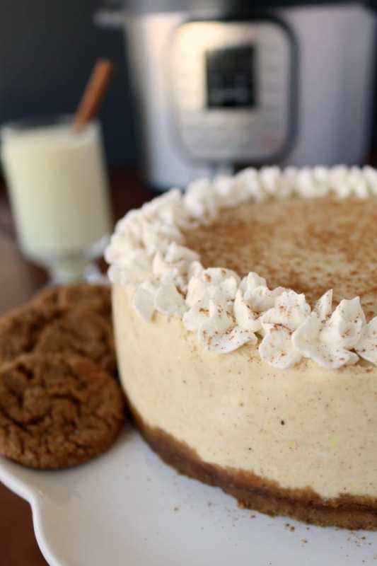 Instant Pot Eggnog Cheesecake with gingersnap crust