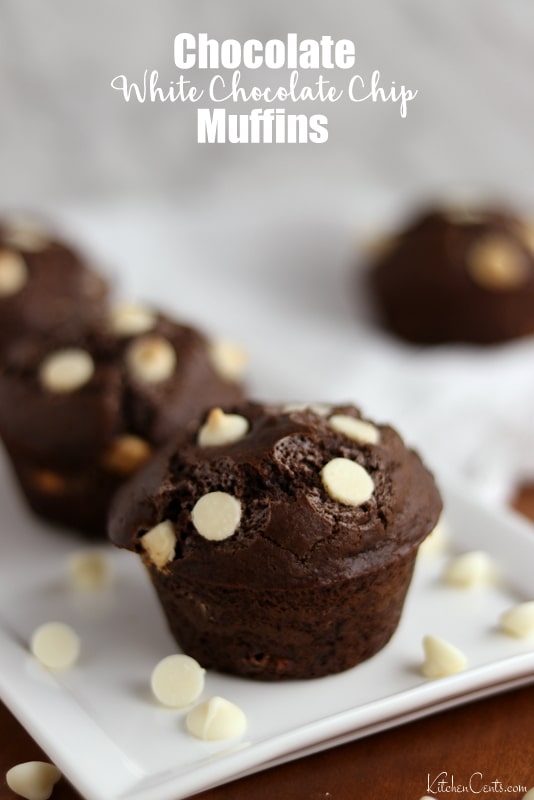 Easy Chocolate White Chocolate Chip Muffins with Peanut Butter | Kitchen Cents