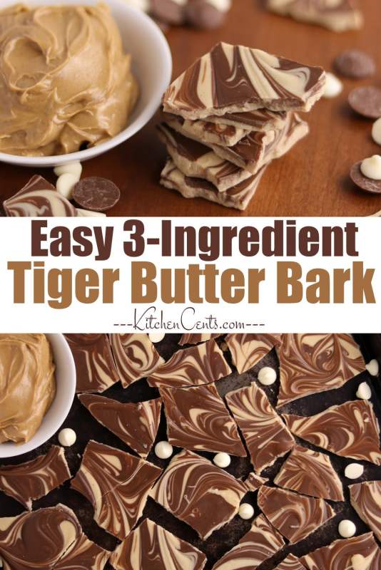 Easy Peanut Butter and Chocolate Tiger Butter Bark | Kitchen Cents