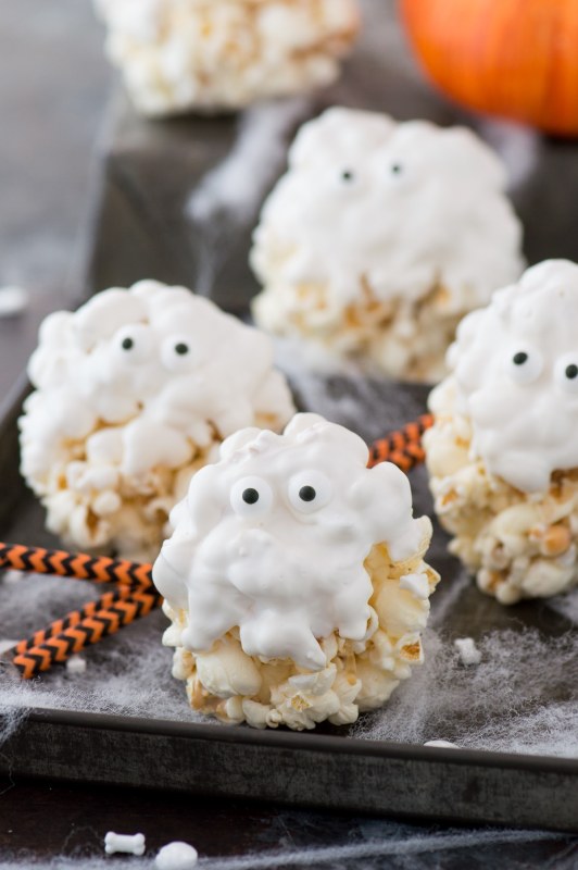 Ghost Popcorn Balls | 21+ Easy No Bake Halloween Treats | Kitchen Cents