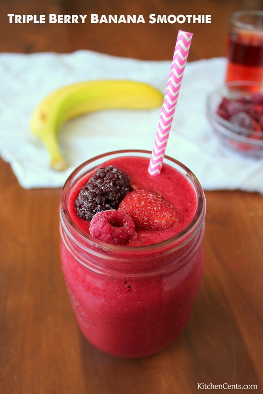 Triple Berry Banana Smoothie | 21+ Healthy Frozen Snacks | Kitchen Cents