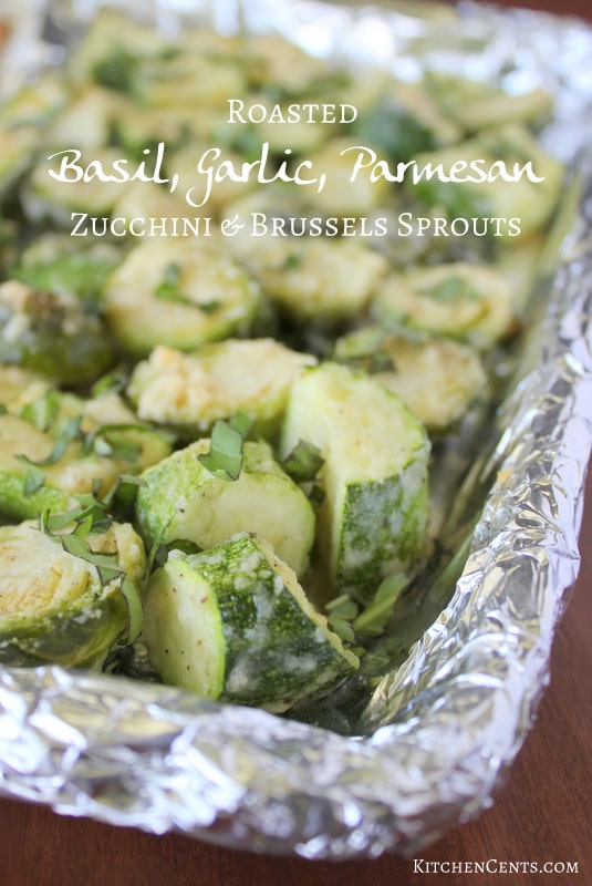 Roasted Basil Garlic Parmesan Brussel Sprouts and Zucchini | KitchenCents.com