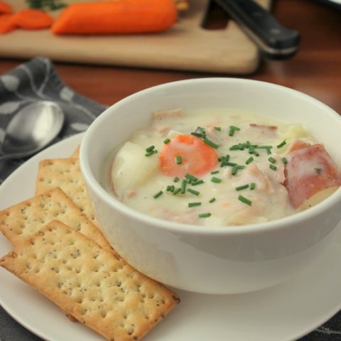 Easy Creamy Ham and Potato Soup made in a Crockpot