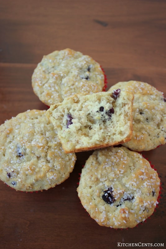 Easy Sugar Sprinkled Cranberry Oatmeal Muffins | KitchenCents.com