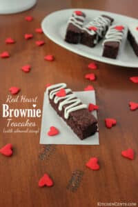Red Heart Brownie Teacakes with almond icing | KitchenCents.com