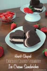 Homemade Heart-Shaped Chocolate Covered Strawberry Ice Cream Sandwiches | 27+ Chocolate Valentine's Desserts
