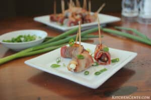 Bacon-Wrapped Onion Cream Cheese Stuffed Dates | KitchenCents.com