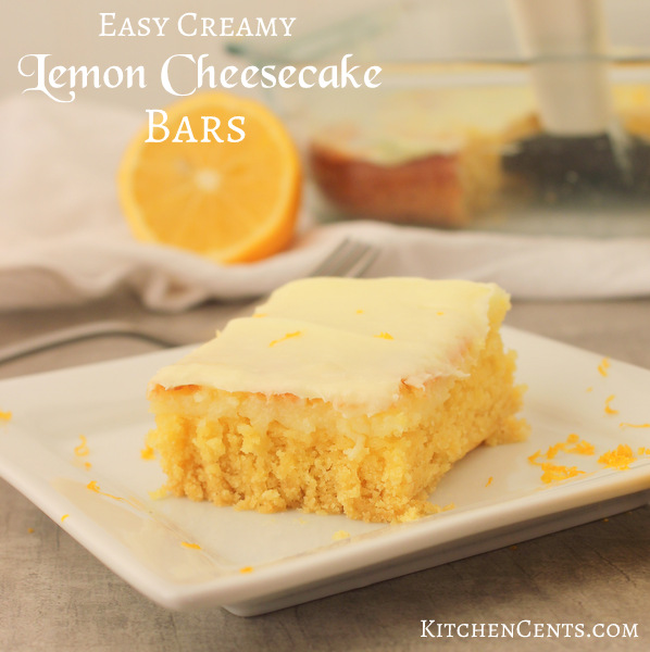 Easy Creamy Cake Mix Lemon Cheesecake Bars | KitchenCents.com