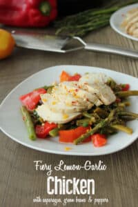 Fiery Lemon-Garlic Chicken with asparagus, green beans and Peppers | KitchenCents.com