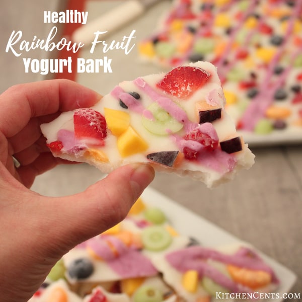 Healthy Frozen Yogurt Rainbow Fruit Bark | KitchenCents.com