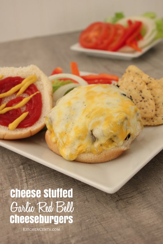 The Most Juicy Cheese Stuffed Garlic Red Bell Cheeseburgers | KitchenCents.com