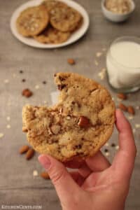 Chewy Toffee Almond Chocolate Chip Cookies | KitchenCents.com