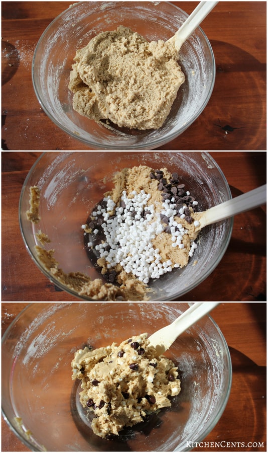 Add the mallows and chocolate chips and the dough is ready | KitchenCents.com