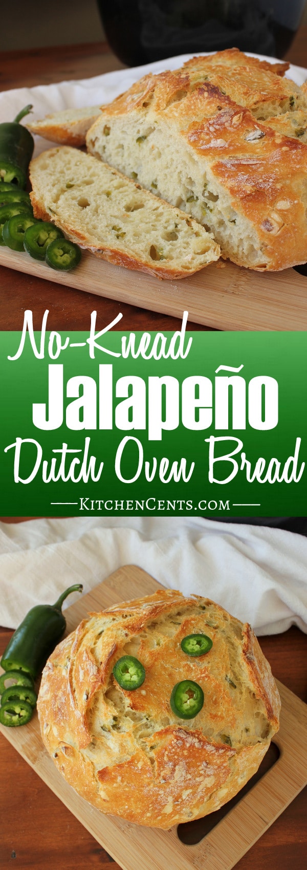 Easy Crusty No-Knead Jalapeno Dutch Oven Artisan Bread | Kitchen Cents