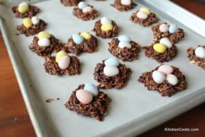 Easy Chewy Chocolate Easter No-Bake Nest Cookies with Cadbury Mini Eggs | Kitchen Cents