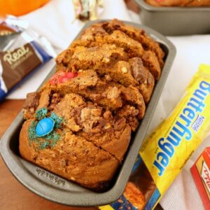 Leftover Halloween Candy EASY Pumpkin Bread | Kitchen Cents