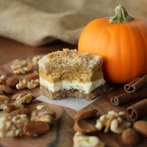 Amazing Pumpkin Cheesecake Bars with Almond Walnut Crust | Kitchen Cents