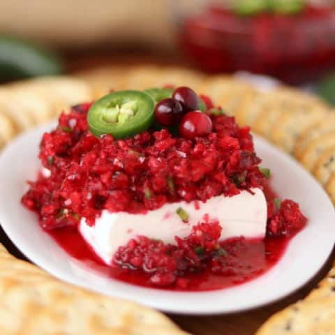 Easy Cranberry Jalapeno Relish with Cream Cheese Appetizer | Kitchen Cents