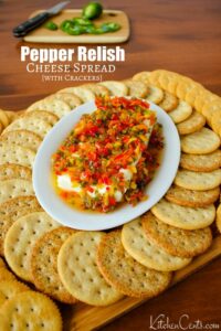 Easy Pepper Relish cheese spread with crackers appetizer | Kitchen Cents