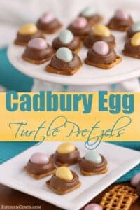 Easy Easter treat Cadbury Egg Turtle Pretzels | Kitchen Cents