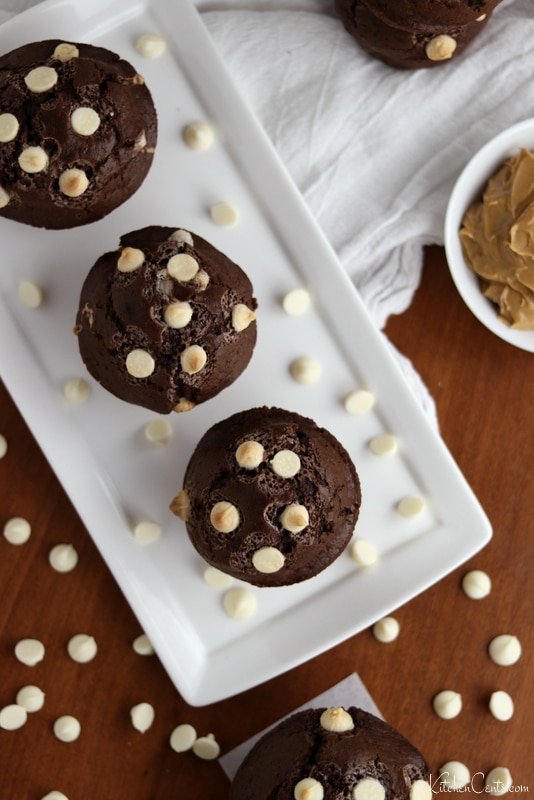 Easy Chocolate White Chocolate Chip Muffins with Peanut Butter | Kitchen Cents
