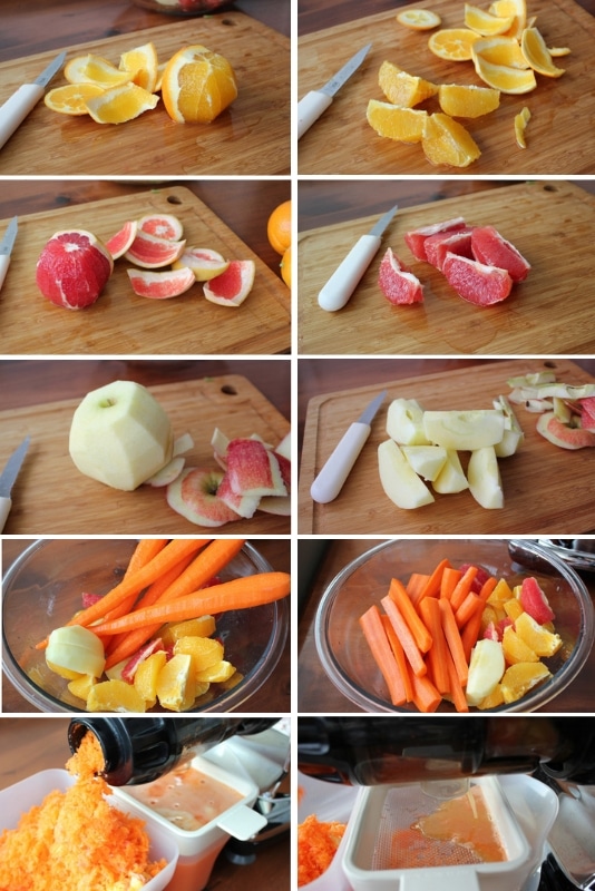 Cutting up produce for juicing a citrus mocktail. Kitchen Cents Recipe