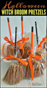 Halloween Witch Broom Pretzel Bags | 21+ Easy No Bake Halloween Treats | Kitchen Cents