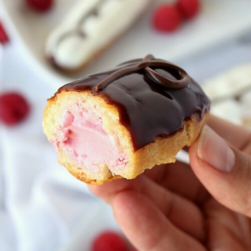 Raspberry Eclairs filled with fresh raspberry mousse - Kitchen Cents
