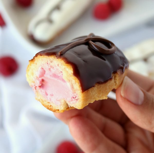 Raspberry Elcairs filled with fresh raspberry mousse | Kitchen Cents