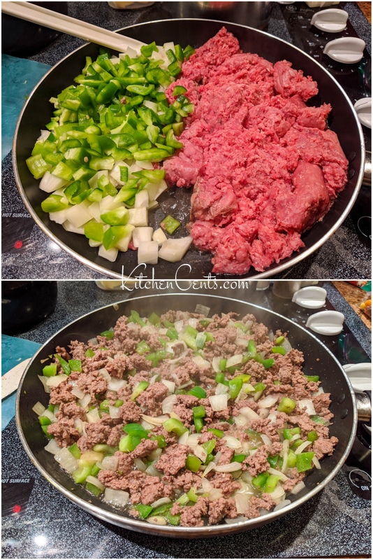 Saute ingredients for Philly Cheesesteak Rolls | Kitchen Cents