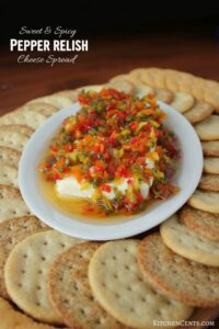 Sweet and Spicy Pepper Relish Cheese Spread | 29+ Delicious Superbowl Party Foods