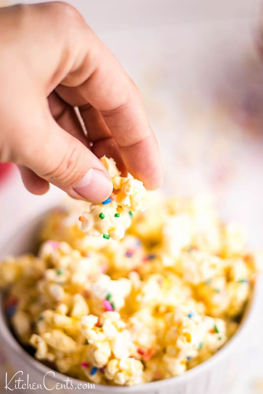 Easy Sweet Rainbow Sprinkles Popcorn perfect for movie night | Kitchen Cents