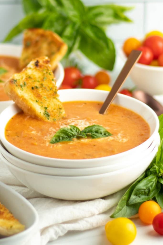 A bowl of Creamy Tomato Soup a recipe from Kitchen Cents