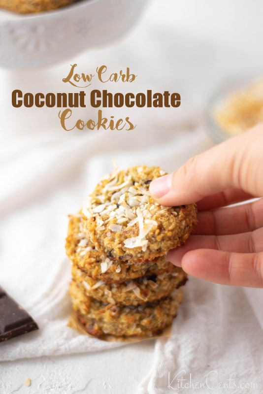Keto friendly Low Carb Chocolate Chip Cookies with coconut shreds| Kitchen Cents