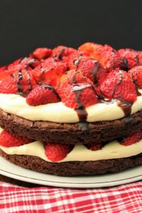 Strawberry Brownie Torte| 35+ Chocolate Valentines Desserts