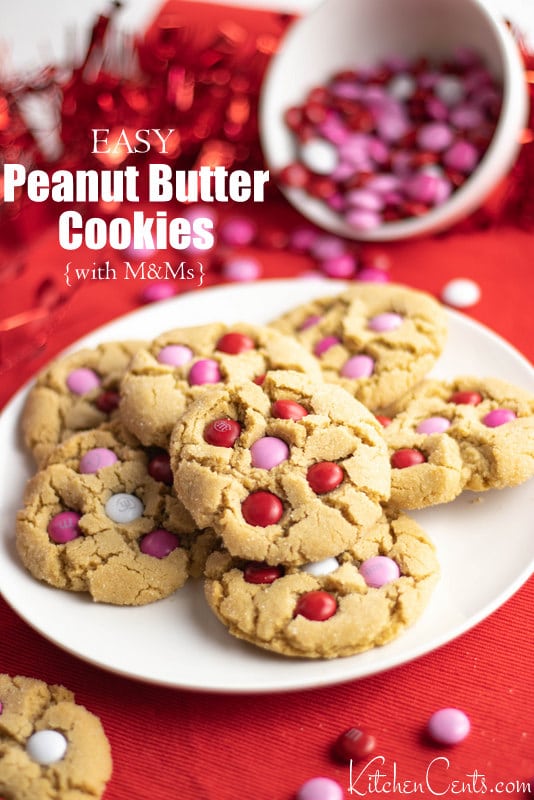 Easy Valentine's Cookies Peanut Butter Cookies with M&Ms | Kitchen Cents