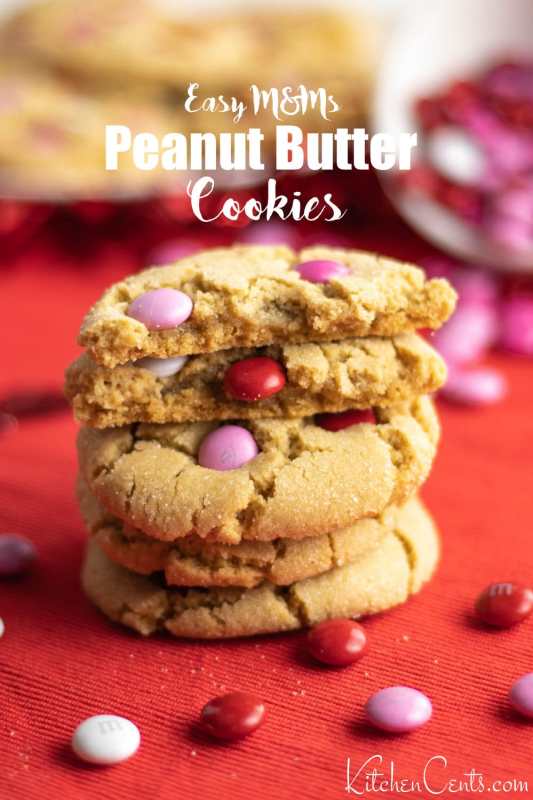 Easy Valentine's Cookies Peanut Butter Cookies with M&Ms | Kitchen Cents