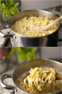 Cook homemade egg noodles in salted boiling water Kitchen Cents