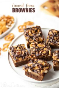 Easy Turtle Brownies with sweet and salty pretzels perfect for a crowd | Kitchen Cents