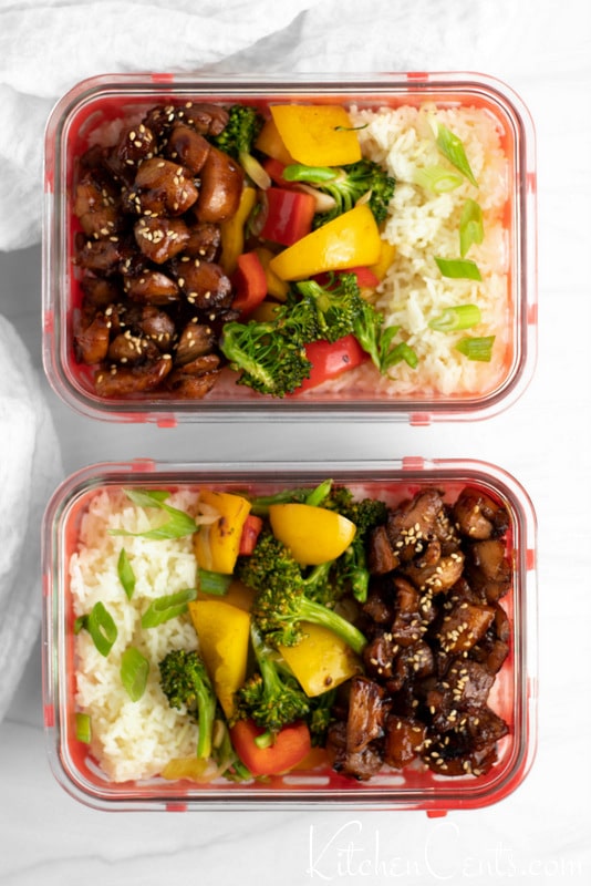 Meal prep Healthy Teriyaki Chicken Rice Bowl with veggies | Kitchen Cents