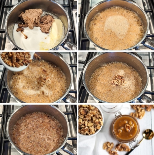 Step by Step pictures on how to make caramel walnut sauce