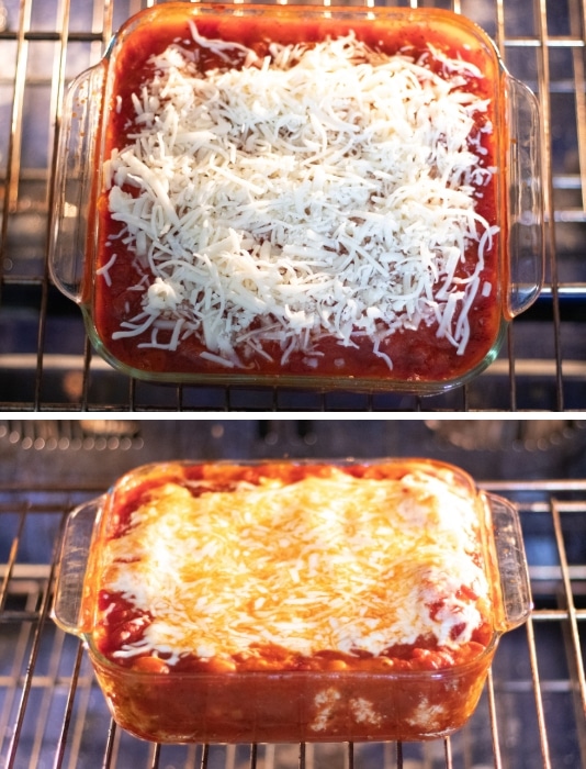 Pre and post bake of manicotti