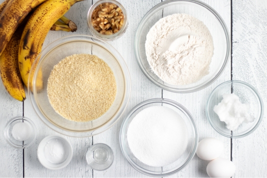 Ingredients needed to make dairy free banana nut muffins